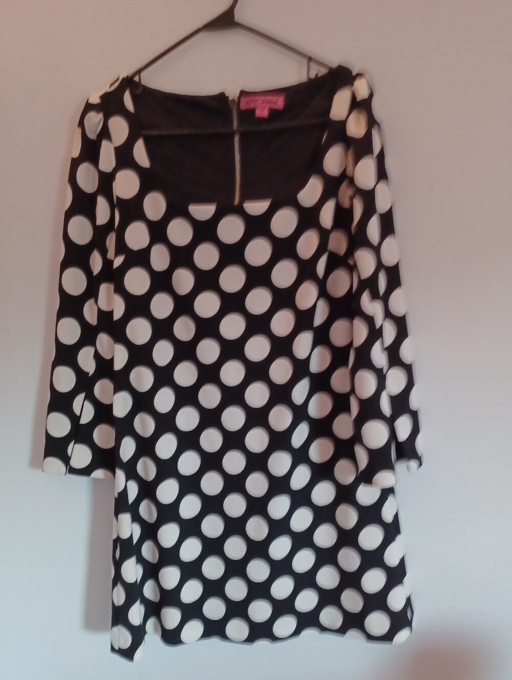 Betsey Johnson Black and White Polka Dot Long Sleeve Shift Dress